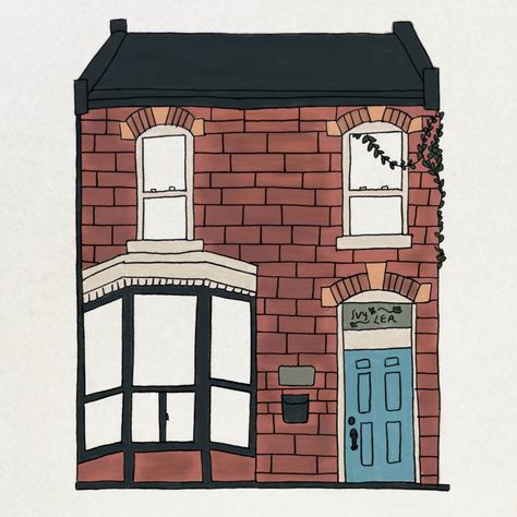 Brick Drawing, Ivy Illustration, Draw Bricks, Illustration House, House Illustration, Cardboard Art, Row House, Brick House, Design Sketch