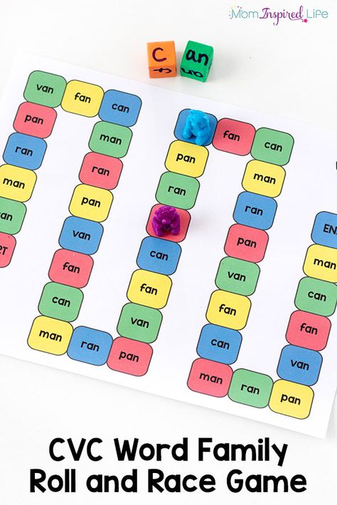 This CVC word family game is a fun and effective way for kids to learn word families and begin to read CVC words. It's a hands-on literacy activity that will engage your kids while you teach them to read. Fun Spelling Games, Read Cvc Words, Cvc Word Activities, Cvc Word Families, Spelling Games, Literacy Games, Cvc Word, Word Family, Word Activities