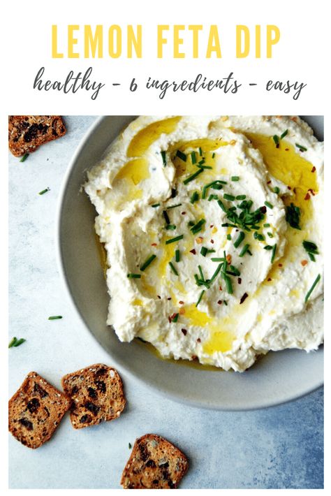 This whipped lemon feta dip makes for the BEST Mediterranean appetizer! It's made with just 6 simple ingredients that you probably already have and is ready to serve in just 10 minutes. Scoop it up with crackers, veggie or spread on a sandwich! Feta Cheese Dip, Lemon Dip, Whipped Feta Dip, Mediterranean Appetizers, Feta Dip, Cream Cheese Dips, Whipped Feta, Pita Chips, Cheese Appetizers