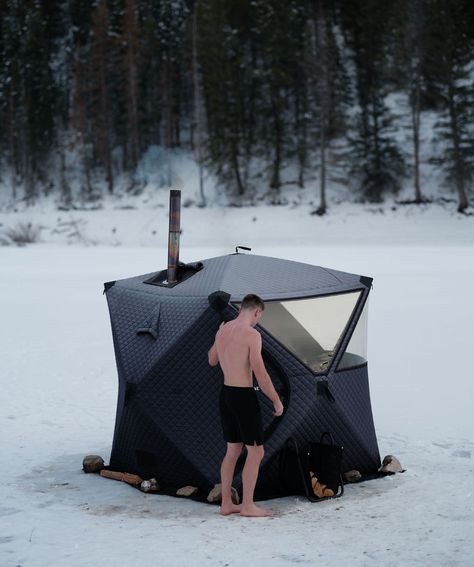 Diy Sauna Outdoor, Sauna Tents, Sauna Trailer, Ikea Tent, Floating Sauna, Sauna Project, Ice Fishing Tent, Modern Saunas, Sauna Tent