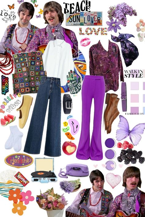 Paul McCartney & George Harrison inspired outifts 💜 Beatles Outfit, Beatles Fashion, Plastic Ono Band, Travelling Wilburys, Headers Twitter, Linda Mccartney, Lockscreen Wallpaper, Ringo Starr, George Harrison