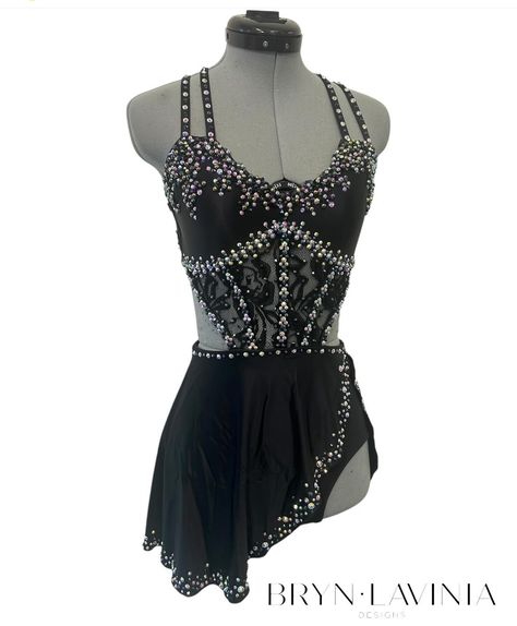 Dark Blue Contemporary Dance Costume, Aerial Outfit Costumes, Black Dance Costumes Contemporary, Dark Dance Costumes, Black Contemporary Dance Costume, Rhinestone Patterns Dance Costumes, Orange Dance Costume, Jazz Solo Costumes, Dance Costumes Black