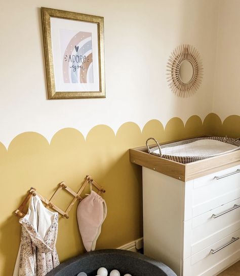 Nursery Ideas Mustard, Yellow Dresser Nursery, Yellow Playroom Walls, Light Yellow Nursery Walls, Yellow Toddler Room, Yellow Playroom, Yellow Nursery Walls, Nursery Room Colors, Yellow Baby Room