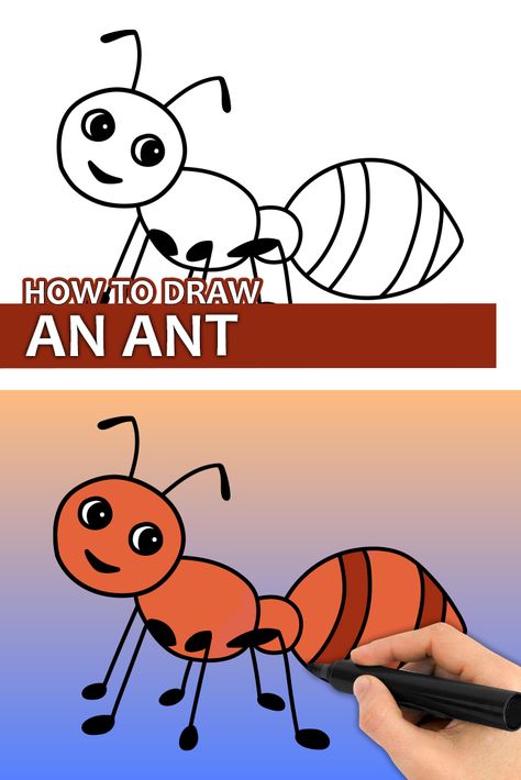 Ant Drawing Easy, How To Draw Insects, Drawing Easy For Kids, Ant Drawing, Ant Art, Grow In Grace, Easy Drawings For Kids, Step Drawing, Drawing Easy