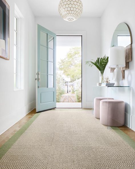 Entryway Rug Ideas, Titanium Granite, Solid Rug, Entryway Runner Rug, Coastal Entryway, Sunroom Decorating, Runner Rug Entryway, Rug Ideas, Random Pattern