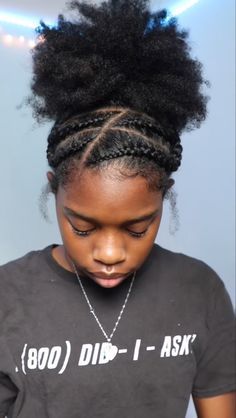 Braids Across Top Of Head Natural Hair, Braid In The Front Curly In The Back Natural Hair, Two Braids In Front With Puff, 4c Volleyball Hairstyles, 4 Braids In The Front With Hair Down, Braided Up Puff Natural Hair, Cornrow Front And Twist Back Natural Hair, Two Braids With Puff In The Back, Two Cornrows With Puff