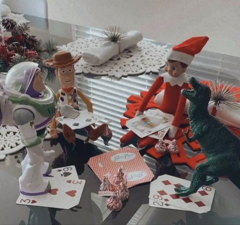 Elf On The Shelf Ideas Action Figures, Elf On The Shelf With Action Figures, Elf Playing Cards, Elf On The Shelf Playing Cards, Play Doe, Elf Activities, Geek Humor, Elf On The Shelf, Elf