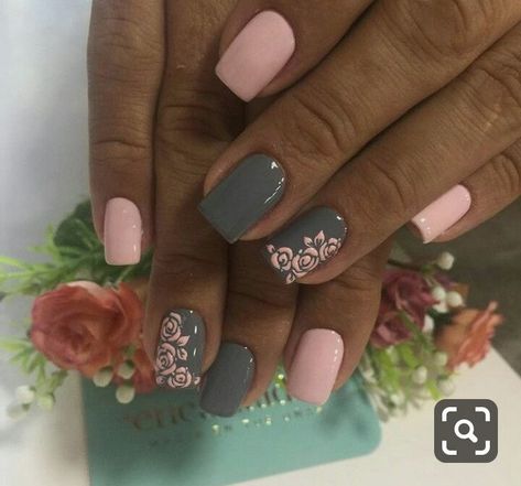 Grey And Pink Nails, Pink And Grey Nails, Pink Grey Nails, Toe Art Designs, Grey Nails, Grey Nail Designs, Toe Nail Color, Nail Drawing, Glitter Gel Nails