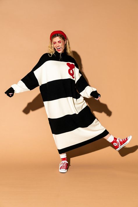 Oversized Knit Dress, Fw 2022, Dressed In Lala, Nylon Dress, Heart Patches, Oversize Knit, Heart Dress, Oversized Silhouette, Queen Of Hearts