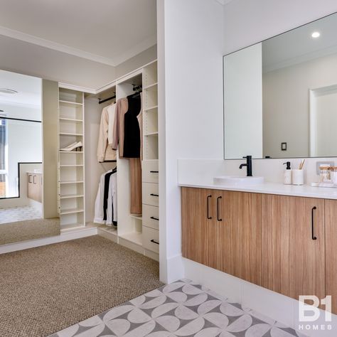 Discover the ultimate luxury with an ensuite bathroom connected to a hidden walk-in robe! 🛁✨ This seamless design offers elegance and convenience, creating a private sanctuary for relaxation and effortless organisation ✨ Visit The Terrarium today to see how this feature can elevate your master suite! 🏡💫 📍14 Rottnest Street, Bushmead ⏰ Mon + Weds 2-5pm, Sat + Sun 12-5pm #ensuitebathroom #walkinrobe #luxuryliving #homedesign #homeinspiration Master Bath Walk In Closet Combo, Walking Closet With Bathroom, Walkin Closet With Bathroom, Ensuite And Walk In Robe Combined, Walk In Closet Connected To Bathroom Master Bath, Bedroom Ensuite Walk In Wardrobe Master Bathrooms, Walk In Wardrobe Connect To Bathroom, Ensuite And Walk In Robe Layout, Closet With Bathroom