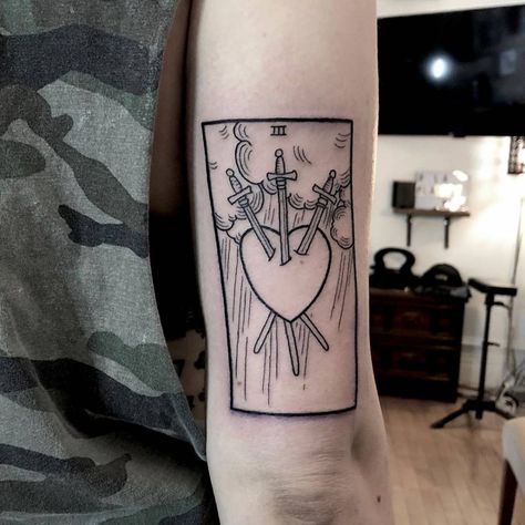 Tarot Tattoos, Three Of Swords, White Tattoos, Tarot Tattoo, Tarot Card Tattoo, Omerta Tattoo, 4 Tattoo, Detailed Tattoo, Card Tattoo