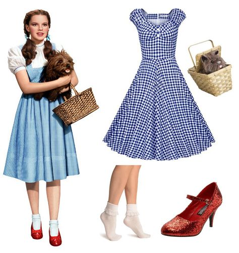 Wizard of OZ - Dorothy Costume for Adults (with clothes from your closet) Wizard Of Oz Dorothy Costume Diy, Dorothy From Wizard Of Oz Costume, Modern Dorothy Costume, Dorothy Cosplay, Dorothy Costume Diy, Dorothy Outfit, Wizard Of Oz Costumes Diy, Dorthy Costume, Wizard Of Oz Dorothy Costume