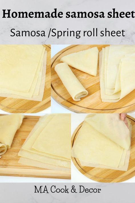 Homemade Samosa Sheet | Homemade samosa or spring roll sheet is easier to make with only 3 Ingredients. Easy Samosa & spring roll sheet using only 3 Ingredients Spring Roll Filling, Spring Roll, Egg Roll, Samosa, Egg Rolls, Spring Rolls, 3 Ingredients, Delicious Recipes, Egg