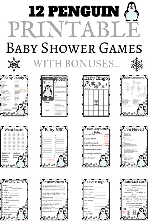 Penguin Theme Baby Shower, Penguin Baby Showers, Funny Baby Shower Games, Penguin Baby, Baby Candy, Winter Wonderland Baby Shower, Virtual Baby Shower, Baby Penguins, Baby Shower Winter