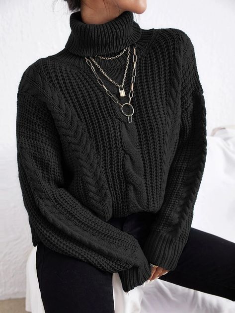 Turtle Neck Outfit Women, Turtle Neck Outfits, Black Turtle Neck, Turtleneck Outfit, Turtle Neck Jumper, Black Knit Sweater, Mode Casual, Knitwear Women, Winter Women