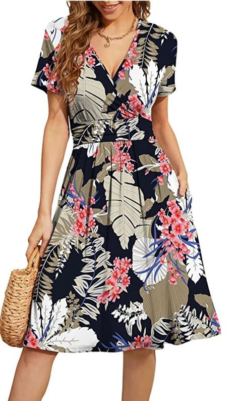 Women's Summer Short Sleeve Casual Dresses V-Neck Party Dress with Pockets #sundress #dress #summer #fashion Women Summer Casual, Floral Party Dress, Casual Short Sleeve Dress, Womens Summer Shorts, Floral Party, Floral Sundress, Sleeve Dresses, Casual Summer Dresses, Dress With Pockets