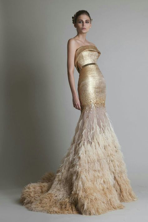 Krikor Jabotian, 2014 Couture, Gold Wedding Dress, Wedding Dress Sequin, Strapless Prom Dresses, Prom Dresses Gowns, Tadashi Shoji, Colored Wedding Dresses, Couture Gowns