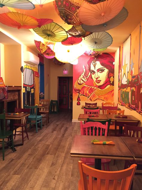 Chaat and Chai Biryani Restaurant Interior, Desi Restaurant Interior, Desi Restaurant, Indian Cafe, Retro Indian, Cafe Interiors, Juice Store, Small Restaurant Design, Restaurant Themes