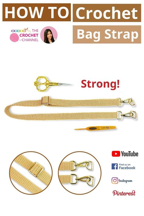 Strong Crochet Bag Strap, How To Attach Handles To A Crochet Bag, Crochet Crossbody Strap, Crochet Backpack Straps, Crochet Handbag Strap, Crochet Strong Strap, Crochet No Stretch Strap, Crochet Adjustable Bag Strap, Bag Straps Crochet