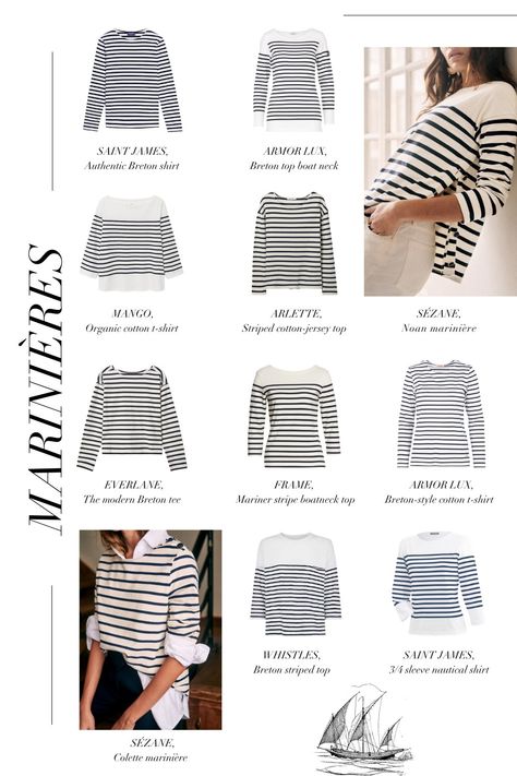 11 Best Breton-Striped Shirts For Women - Leonce Chenal Womens Striped Shirt Outfit, Breton Stripes Outfit Parisian Chic, Mariniere Outfit, White And Blue Striped Shirt Outfit, Blue White Striped Shirt Outfit, How To Style Striped Shirt, Breton Stripes Outfit, Stripe Top Outfit, Striped Tshirt Outfits