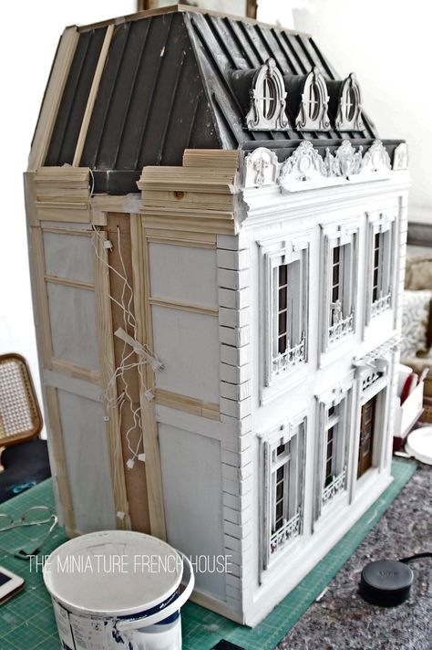 The Miniature French House... - The Miniature French House French Dollhouse, House Miniature Architecture, Parisian Dollhouse, Coventry Cottage Dollhouse, French Chateau Dollhouse, Doll House Plans 1:12, French Doll House, French Buildings, Dolls House Shop