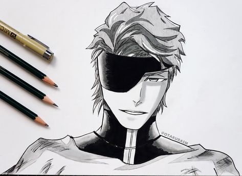 Aizen Sosuke Sketch, Aizen Drawings, Aizen Sosuke Drawing, Drawing On Clothes Ideas, Aizen Sketch, Aizen Drawing, Bleach Drawing On Clothes, Bleach Sketch, Drawing On Clothes