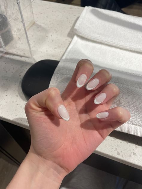 French Tip Nails With White Base, Grey And White French Tip Nails, French Grey Nails, White Base French Nails, Grey French Tips, Gray French Tip Nails, Black Acrylic Nail Designs, White Almond Nails, White French Nails