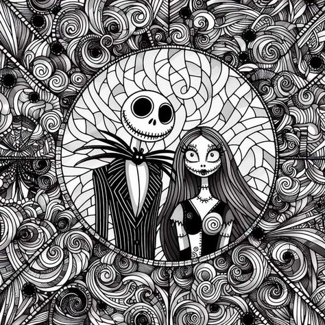 Jake And Sally, Nightmare Before Christmas Pictures, Artistic Tattoos, Glass Tumbler Design, Jack Y Sally, Nightmare Before Christmas Drawings, New Coloring Pages, Cats Art Drawing, Sally Nightmare