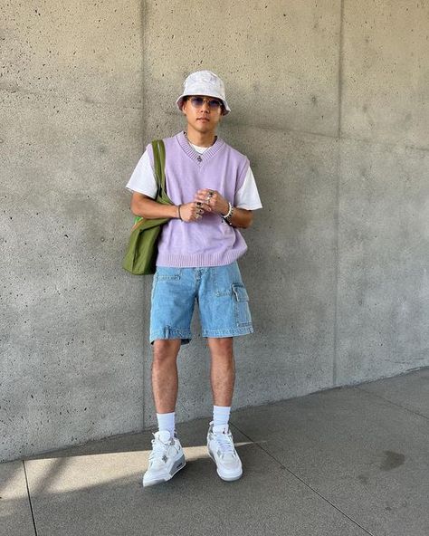 Pastel Aesthetic Outfit Men, Pastel Aesthetic Outfit, Men Ss23, Aesthetic Outfit Men, Jorts Outfit, Mens Fits, Highsnobiety Fashion, Jean Short Outfits, Aesthetic Outfits Men