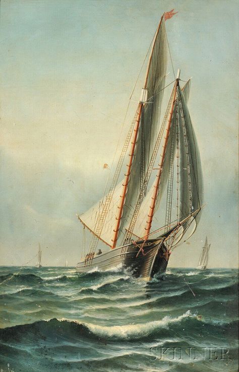 Willis Henry Plummer (American, b. 1838/9)    Schooner Under Sail Montague Dawson, New York Yacht Club, Maritime Painting, Royal Yacht, Old Sailing Ships, Maritime Art, America's Cup, Classic Yachts, Sailing Vessel