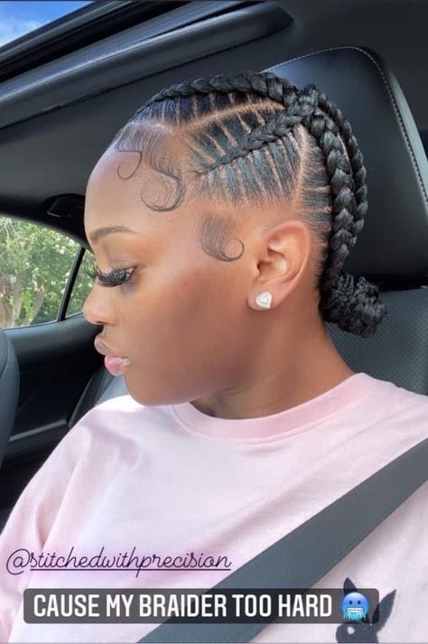 Feed In Bun, Feed In Braids Into Low Bun, Feed Braids, Cornrow Updo On Natural Hair, Feed In Braids Bun, Cornrow Updo, Broccoli Salads, Kids Cornrows, 4 Braids Hairstyle