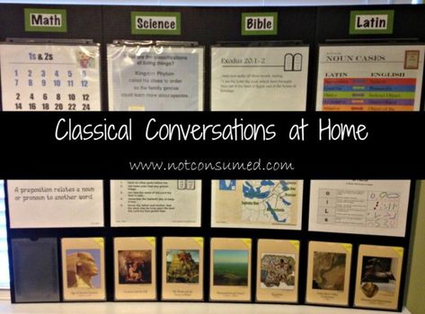 Classical Conversations at home set-up Trifold Board, Classical Conversations Foundations, Classical Homeschool, Board Organization, Planning School, Breakfast Board, Organizational Ideas, Review Board, Morning Time