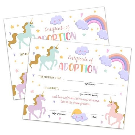 Adopt A Unicorn, Magical Birthday Party, Unicorn Party Favor, Magical Birthday, Adoption Party, Unicorn Party Favors, Adoption Certificate, Rainbow Kids, A Unicorn