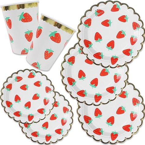 Amazon.com: Dulousia Strawberry Party Tableware - Disposable Round Gold Strawberry Party Paper Plates Cups, Spring Summer Strawberry Themed Event Decor, Picnic, Birthday, Baby Shower Party Supplies 48pcs : Health & Household Strawberry Party, Picnic Birthday, Baby Shower Party Supplies, Paper Plates Party, Party Paper, Party Tableware, Baby Shower Party, Paper Plates, Shower Party