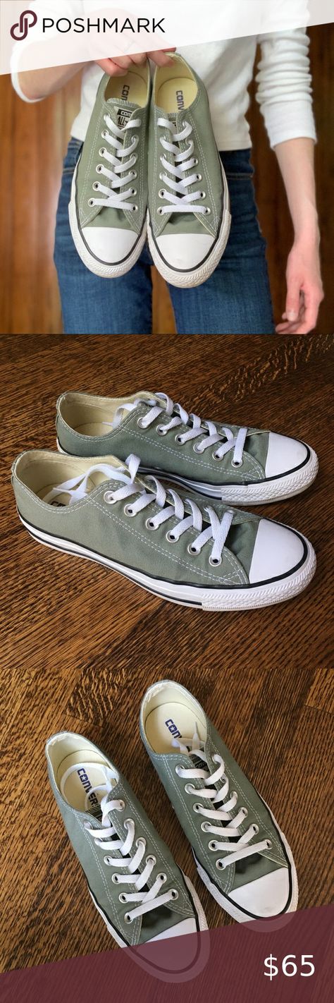 Sage Green Converse, Custom Low Rise All Stars Green Converse Low Top, Sage Green Converse, Green Converse Outfit, How To Lace Converse, Converse Custom, Green Outfits, Converse Low, Converse Low Tops, Shoe Ideas