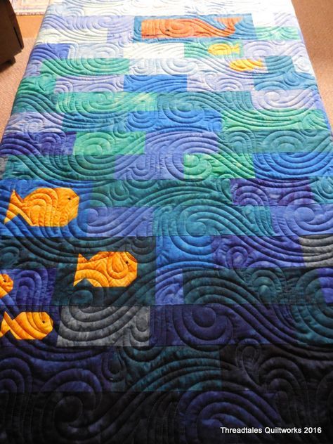 Ocean baby quilt. Digital design Harbour Wave from Mary Beth O’Halloran and Patrica Ritter – Hobbs 80/20 batt and Superior’s Omni thread in Ocean blue Ocean Baby Quilt, Quilting Stitch Patterns, Ocean Quilt, Long Arm Quilting Patterns, Free Motion Designs, Fish Quilt, Sea Quilt, Free Motion Quilting Patterns, Freemotion Quilting