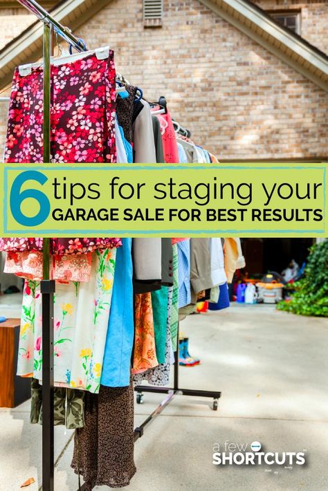 Are you ready to have your best garage sale ever? Consider these 6 tips for staging your garage sale so you can create a visually pleasing display that guests are excited to shop at! Yard Sale Set Up Display, Yardsale Tips, Garage Sale Ideas Display, Yard Sale Ideas, Garage Sale Clothes, Yard Sale Clothes, Yard Sale Display, Yard Sale Hacks, Yard Sale Organization