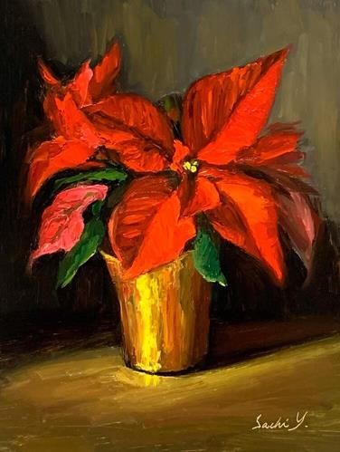 Poinsettia Painting, Xmas Flowers, Daily Painting, Happy Holiday, Amazing Art Painting, Flower Art Painting, Christmas Paintings, Artist Websites, Fine Art Gallery