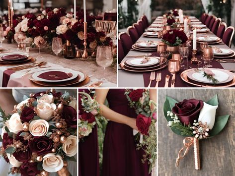 If you are looking for ideas to help you create your wedding color palette, then check out these beautiful burgundy wedding color ideas to help inspire you!! Rose Gold Wedding Accents, Burgundy And Rose Gold Wedding, Gold Wedding Accents, Rose Gold Wedding Ideas, Lilac Wedding Colors, Mauve Wedding Colors, Gold And Burgundy Wedding, Gold Wedding Ideas, Burgundy Wedding Theme