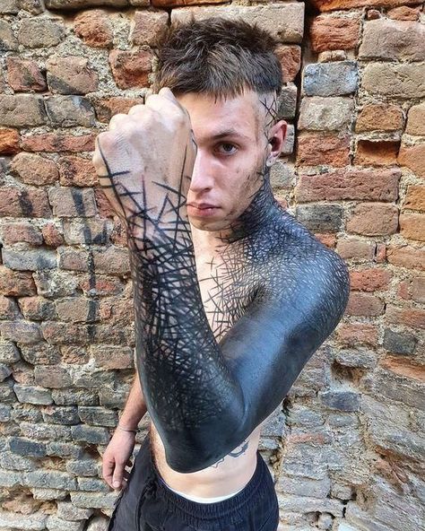 Men’s Black Tattoos, Sleeve Tattoos Blackwork, Blackwork Half Sleeve, Brutal Black Project Tattoo, Black Out Arm Tattoo, Black Out Sleeve Tattoo, Shoulder Neck Tattoo, Blackout Sleeve Tattoo, Brutal Tattoo