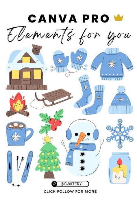 Cute Cozy Winter Clipart Designed By Swiitery Winter Fonts, Canva Keywords, Winter Elements, Keyword Elements Canva, Pixel Font, Canva Elements Keyword, Canvas Learning, Winter Clipart, Canva Elements