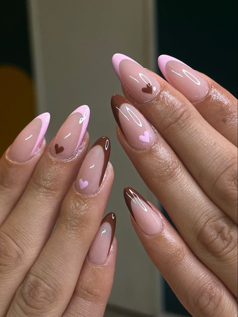 Brown French Tip, Paznokcie Hello Kitty, Nails Heart, Brown French, Kutek Disney, Cute Simple Nails, Gel Nail Tips, Nail Prep, Nagel Tips