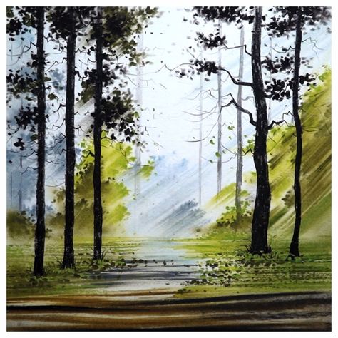 Grass Oil Pastel, Tree Oil Pastel, Oil Pastel Pine Tree, Morning Drizzle Oil Pastel, Oil Pastel Drawings Senary, Oil Pastel Landscape, Forest Scenery, Pastel Sec, Foggy Forest