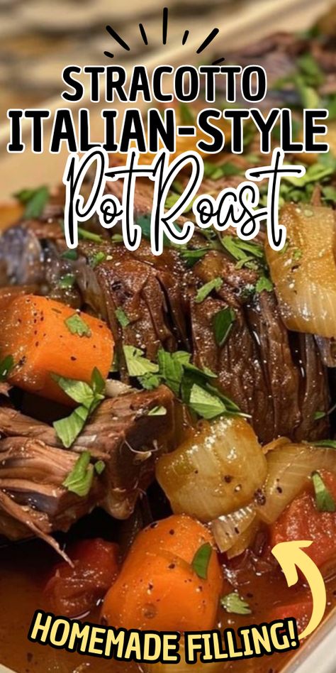 Stracotto: Italian-Style Pot Roast Italian Pot Roast Stracotto, Mediterranean Pot Roast Recipe, Italian Pot Roast And Parmesan Risotto, Italian Pot Roast Oven, Tuscan Style Beef Roast, Italian Beef Roast Crockpot, Louisiana Pot Roast Slow Cooker, Spanish Pot Roast, Italian Chuck Roast Recipes