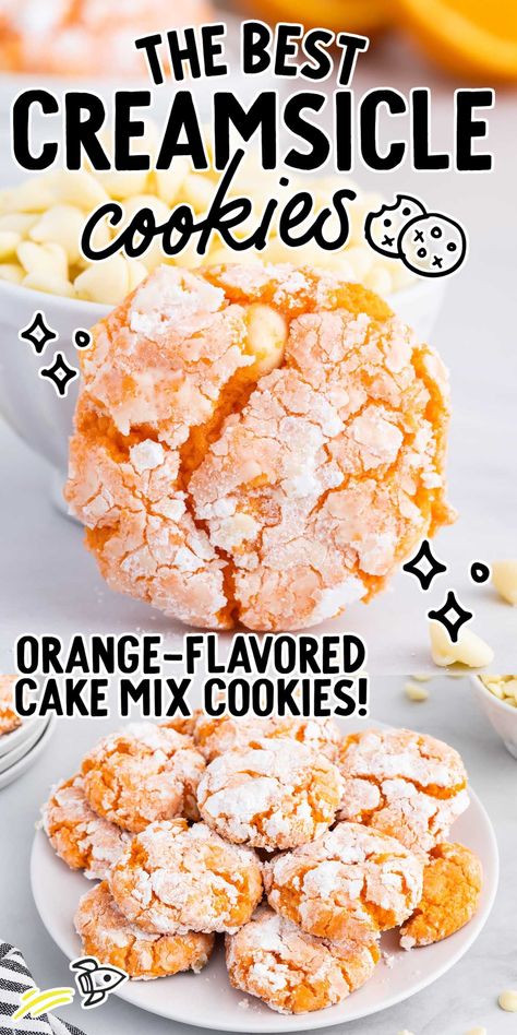 Our creamsicle cookies take that nostalgic ice cream flavor and creates a delightfully chewy cookie. Orange Dreamsicle Cookies, Creamsicle Cookie Recipe, Nostalgic Ice Cream, Orange Creamsicle Cookies, Orange Flavoured Cake, Creamsicle Cookies, Cool Whip Cookies, Ice Cream Flavor, Orange Cookies