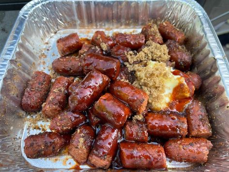 Hot Dog Burnt Ends Recipe, Hot Dog Burnt Ends Smoker, Hot Dog Burnt Ends, Burnt Ends Recipe, Dogs Recipes, Sausage Appetizers, Smoker Grill, Pellet Smoker, Grilled Food