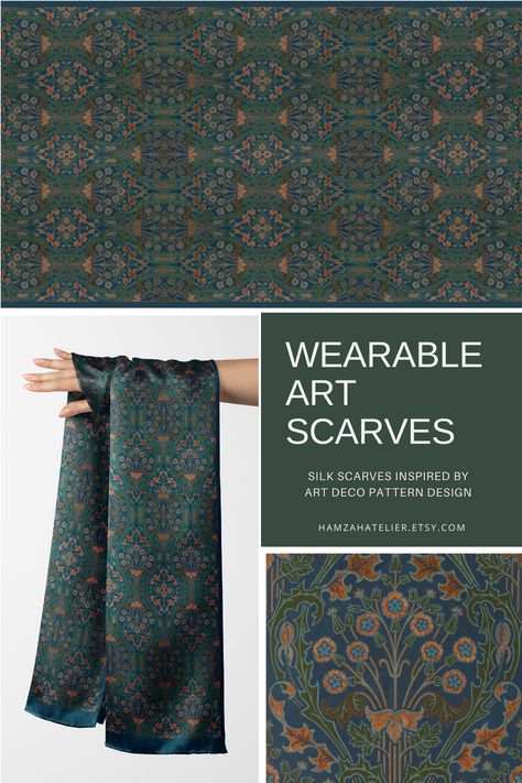 Scarves Design Inspiration, Printed Scarf Outfit, Scarves Photography Ideas, Printed Scarf Design Pattern Silk Scarves, Print Scarf Design Ideas, Wearable Scarf, Hijab Pattern, Scarves Design, Scarf Photography