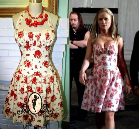 Morningstar Pinup: Sookie Stackhouse's Red & White Floral Halter Dress Sookie Stackhouse, Anna Paquin, Simple Style Outfits, Red And White Dress, Floral Halter Dress, 20s Fashion, Movies Outfit, Dressed To The Nines, Fashion Tv