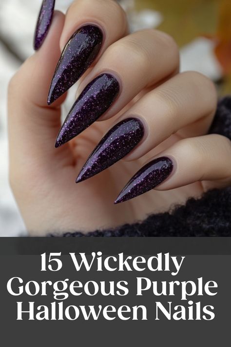 Get into the spooky spirit with these mesmerizing purple Halloween nails! Whether you prefer acrylic or natural, these purple nails are perfect for adding a pop of color to your Halloween look. From deep plum shades to vibrant lavender hues, there's a purple nail design for every style. Elevate your Halloween manicure game this year with stunning purple nails that are sure to stand out. Perfect for Halloween parties, trick-or-treating, or just embracing the season, purple nails are a chic and fe Witch Doctor Nails, Vampy Halloween Nails, Purple Powder Dipped Nails, Purple Sparkle Halloween Nails, Black And Purple Ombre Acrylic Nails, Black Orange Purple Nails, Witchy Purple Nails, Black And Purple Halloween Nail Designs, Purple Spider Web Nails