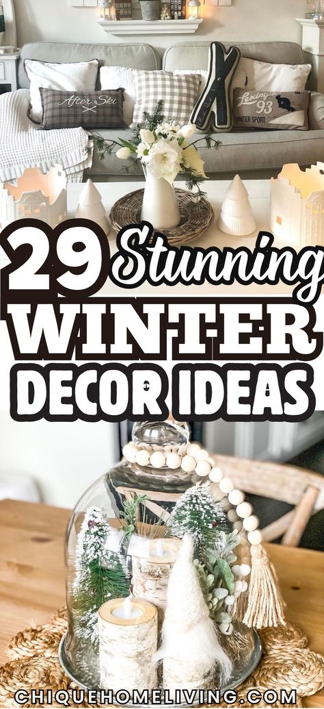 29 Winter Decor Ideas to Cozy Up Your Home! ❄️ Transform your space into a warm, inviting retreat this season with these creative ideas. Add cozy vibes with chunky knit blankets, faux fur throws, and soft neutral pillows. Incorporate natural elements like pinecones, birch logs, and evergreen garlands for a rustic touch. Use candles and string lights to create a magical winter glow. Highlight seasonal details like snowflake ornaments, frosted wreaths, or winter-inspired wall art. Whether you pref Winter Tray Decor Ideas, Winter Decorating Ideas For The Home, Birch Log Decor, January Decorating Ideas House, Winter Coffee Table Decor, January Decorating Ideas, Winter White Decor, January Home Decor Ideas, After Christmas Winter Decor